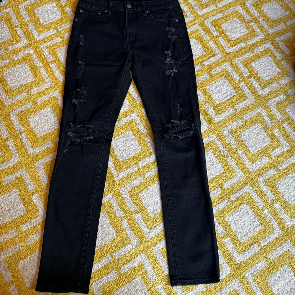 Stylish Black and Light Blue Distressed men’s Jeans - Picture 15 of 16